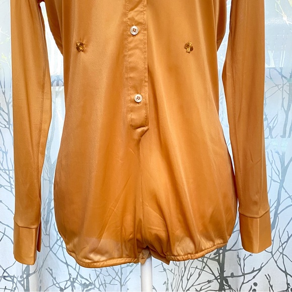 Vintage blue swan skirtikins tan brown collared button up floral bodysuit top - Picture 4 of 8